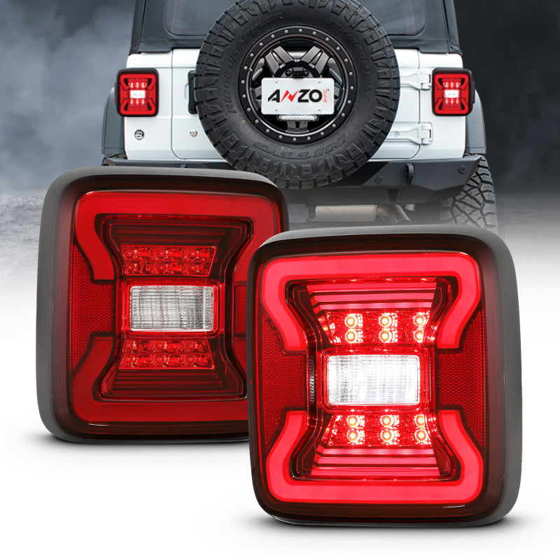 ANZO 18-19 Jeep Wrangler JL LED Taillights Black Tail Lights ANZO