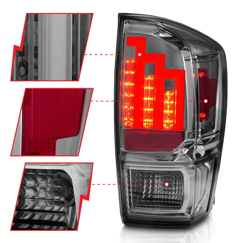 ANZO 2016-2017 Toyota Tacoma LED Taillights Smoke Tail Lights ANZO