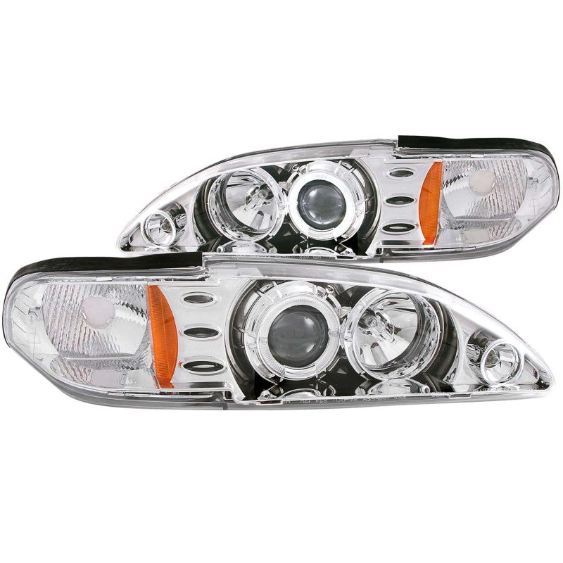 ANZO 1994-1998 Ford Mustang Projector Headlights w/ Halo Chrome 1pc Headlights ANZO