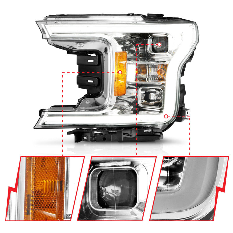 ANZO 18-19 Ford F-150 Projector Headlights w/Plank Style Switchback Chrome w/Amber Headlights ANZO