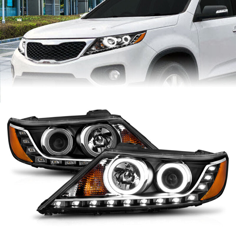 ANZO 2011-2013 Kia Sorento Projector Headlights w/ Halo Black (CCFL) Headlights ANZO