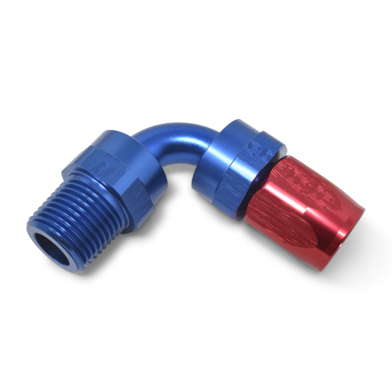 Russell Performance -10 AN Red/Blue 90 Deg Full Flow Swivel Pipe Thread Hose End (With 3/8in NPT) Fittings Russell