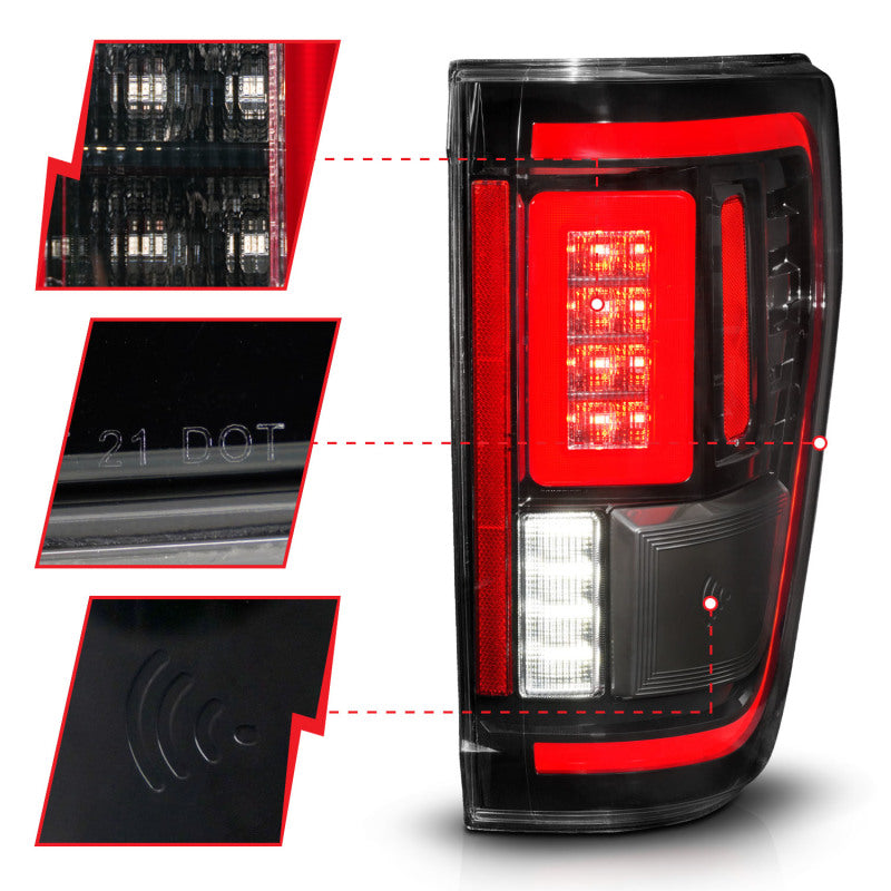 ANZO 21-23 Ford F-150 LED Taillights Seq. Signal w/BLIS Cover - Black Housing Tail Lights ANZO