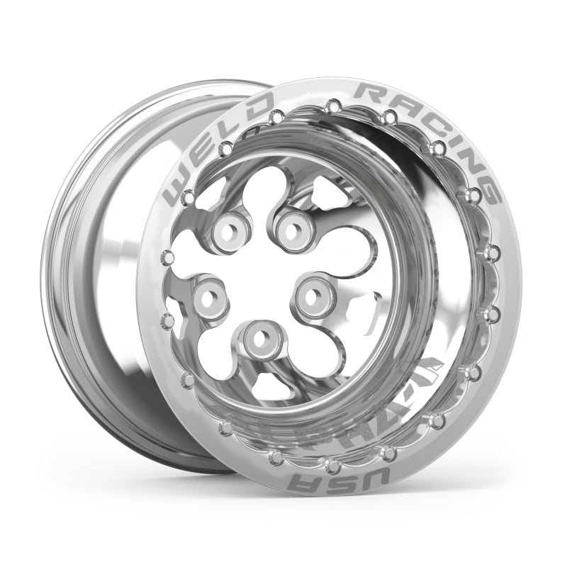 Weld Alpha-1 15x12 / 5x4.75 BP / 3in. BS Polished Wheel - Polished Double Beadlock MT Wheels - Forged Weld