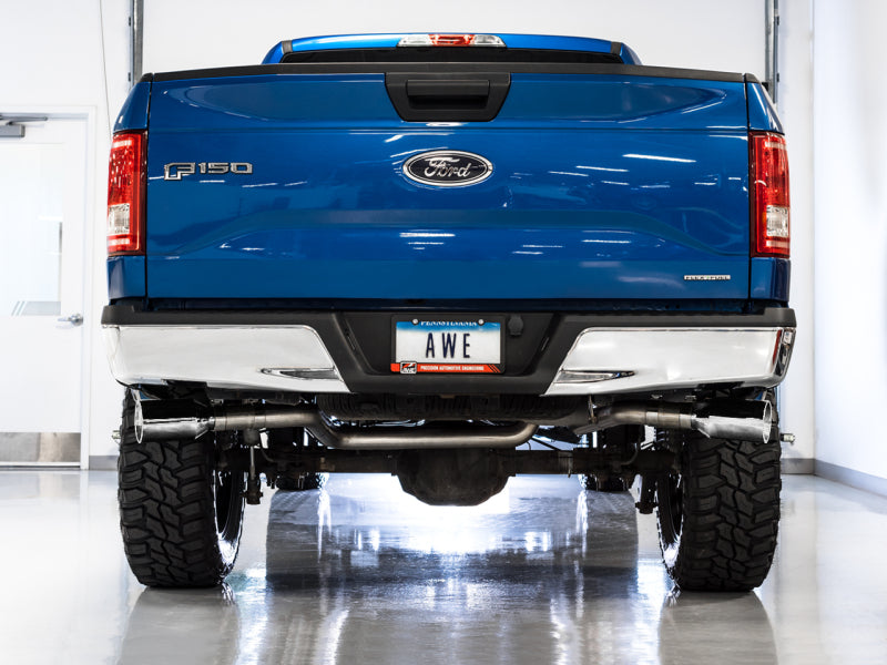 AWE Tuning 2015+ Ford F-150 0FG Dual Exit Performance Exhaust System w/5in Chrome Silver Tips Catback AWE Tuning