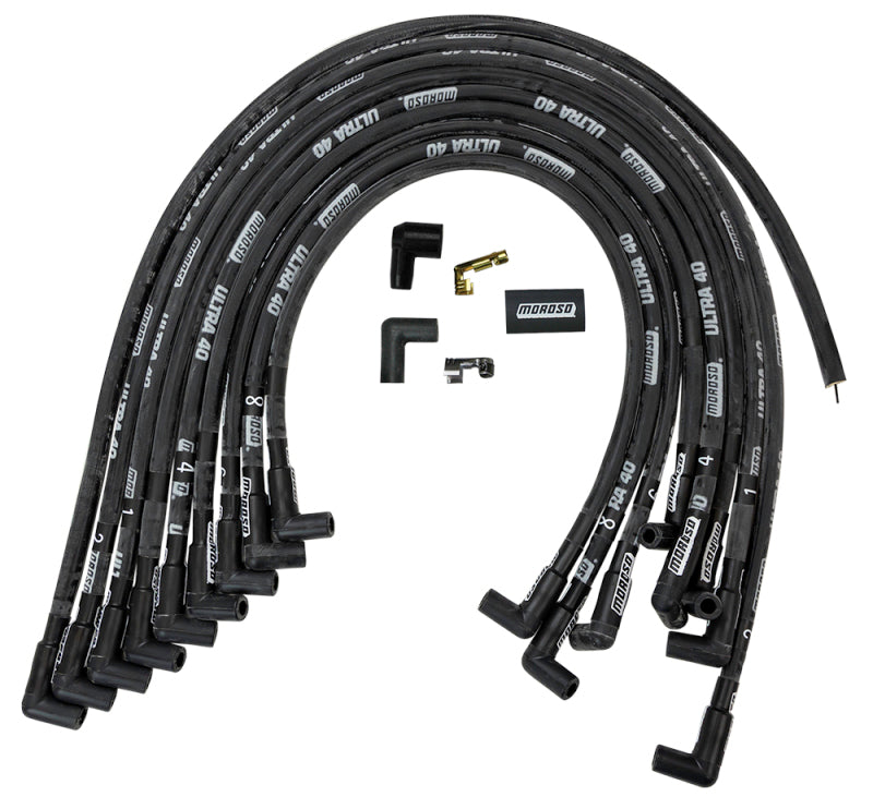 Moroso Chevrolet Big Block Ignition Wire Set - Ultra 40 - Sleeved - HEI - Crab Cap - 90 Degree - Blk Spark Plug Wire Sets Moroso