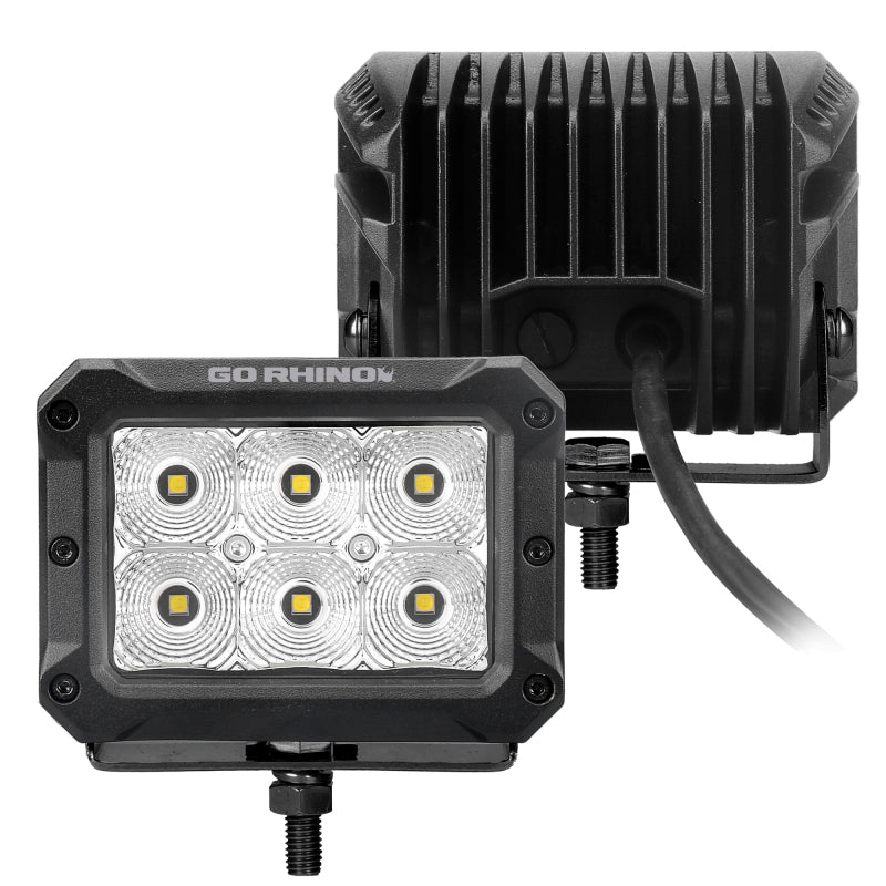 Go Rhino Xplor Bright Series Rectangle LED Flood Light Kit (Surface/Thread Std Mnt) 4x3 - Blk (Pair) Light Bars & Cubes Go Rhino