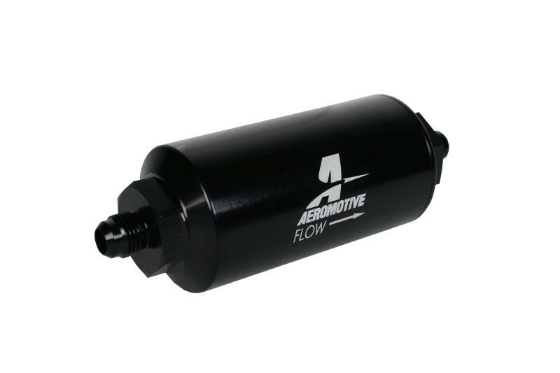 Aeromotive In-Line Filter - (AN-6 Male) 10 Micron Fabric Element Bright Dip Black Finish Fuel Filters Aeromotive
