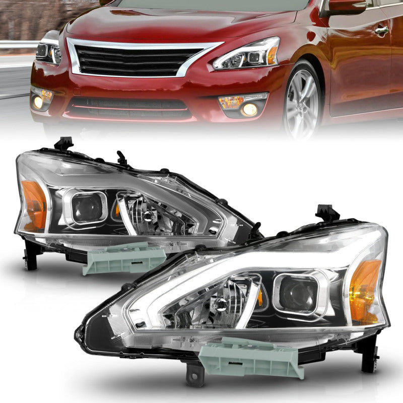ANZO 13-15 Nissan Altima (w/o Factory HID Bulbs) Projector Headlights - w/ Light Bar Chrome Housing Headlights ANZO
