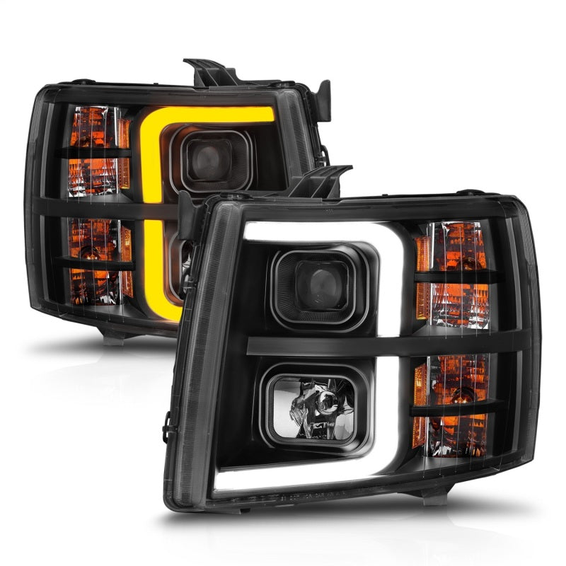 ANZO 2007-2013 Chevrolet Silverado 1500 Projector w/ Light Bar Black Housing w/ Sequential Headlights ANZO