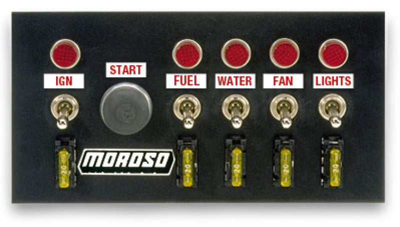 Moroso Toggle Switch Panel - Drag Race - 4in x 7.75in - Five On/Off Switches Switch Panels Moroso