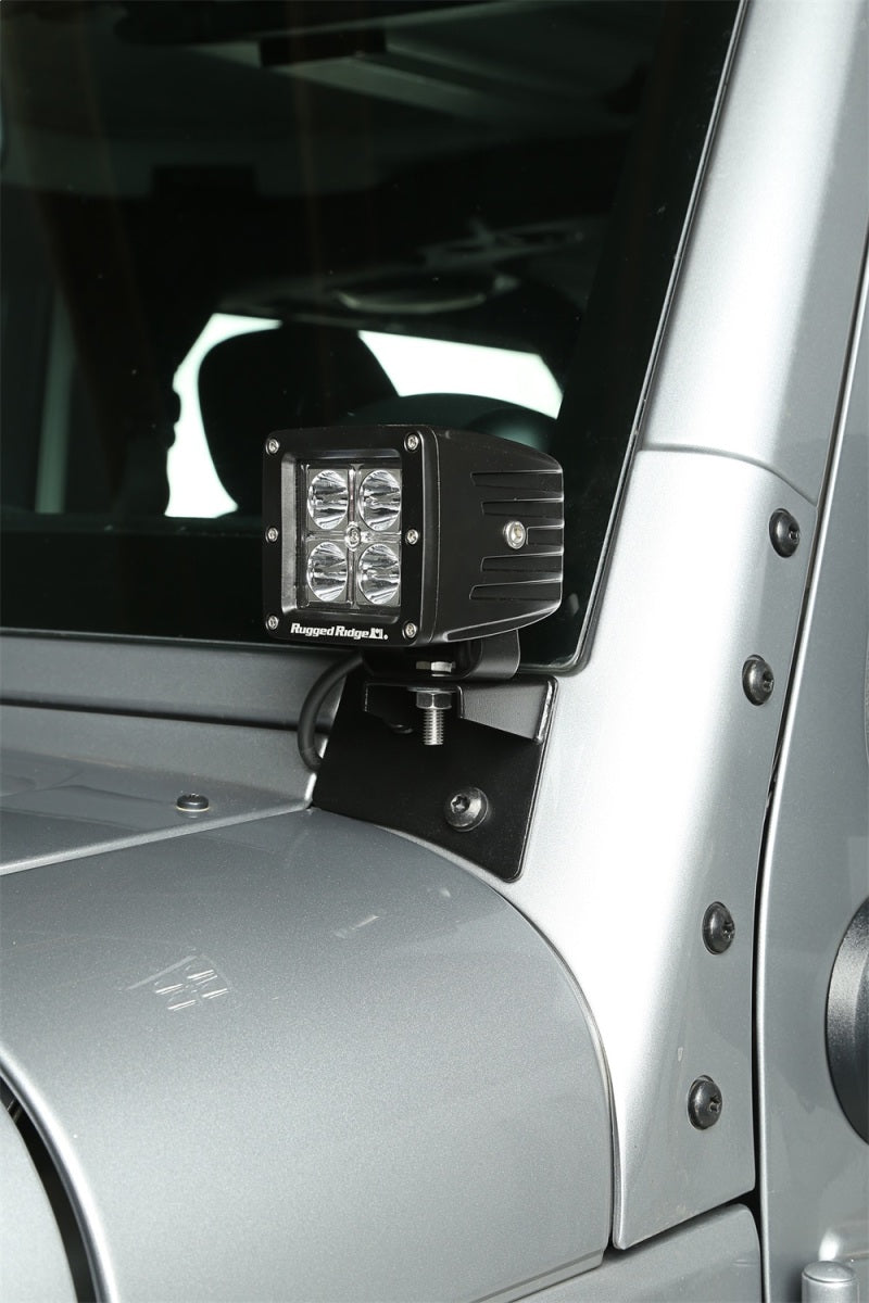Rugged Ridge 07-18 Jeep Wrangler JK Textured Black Windshield Aux. Light Mounting Brackets Brackets Rugged Ridge