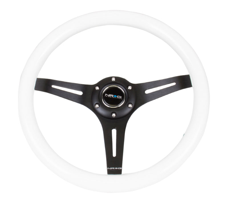 NRG Classic Wood Grain Steering Wheel (350mm) White Paint Grip w/Black 3-Spoke Center Steering Wheels NRG