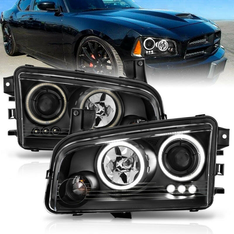 ANZO 2006-2010 Dodge Charger Projector Headlights w/ Halo Chrome (CCFL) Headlights ANZO