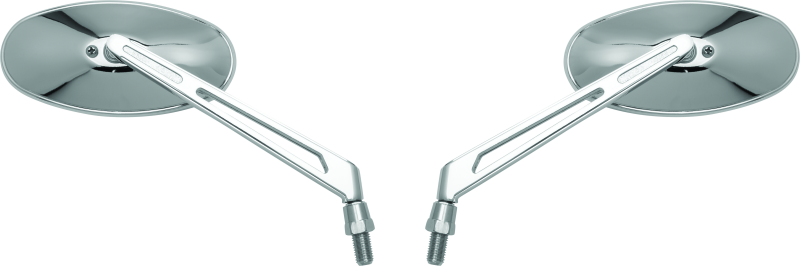 BikeMaster Oval Mirror Machined Arm w/10mm/Yam 10mm/HD Adapters - Pair - Chrome Side Mirrors BikeMaster