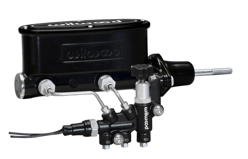Wilwood HV Tandem M/C Kit w L/H Bracket & Prop Valve - 15/16in Bore Black-W/Pushrod Brake Master Cylinder Wilwood