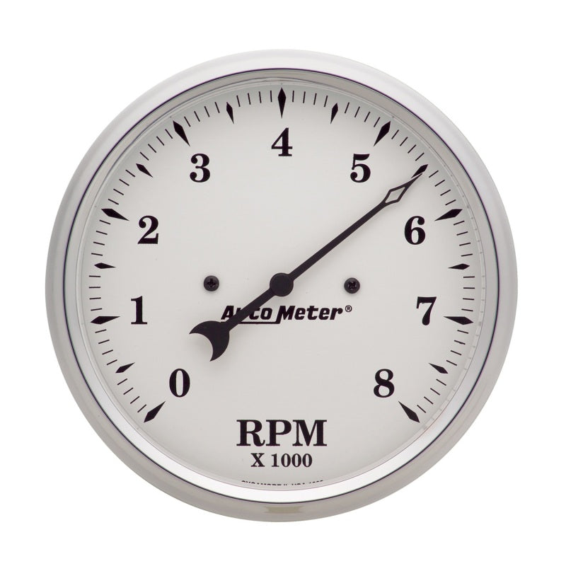 Autometer 5 inch 8000rpm In-Dash Old Tyme Tachometer - White Gauges AutoMeter
