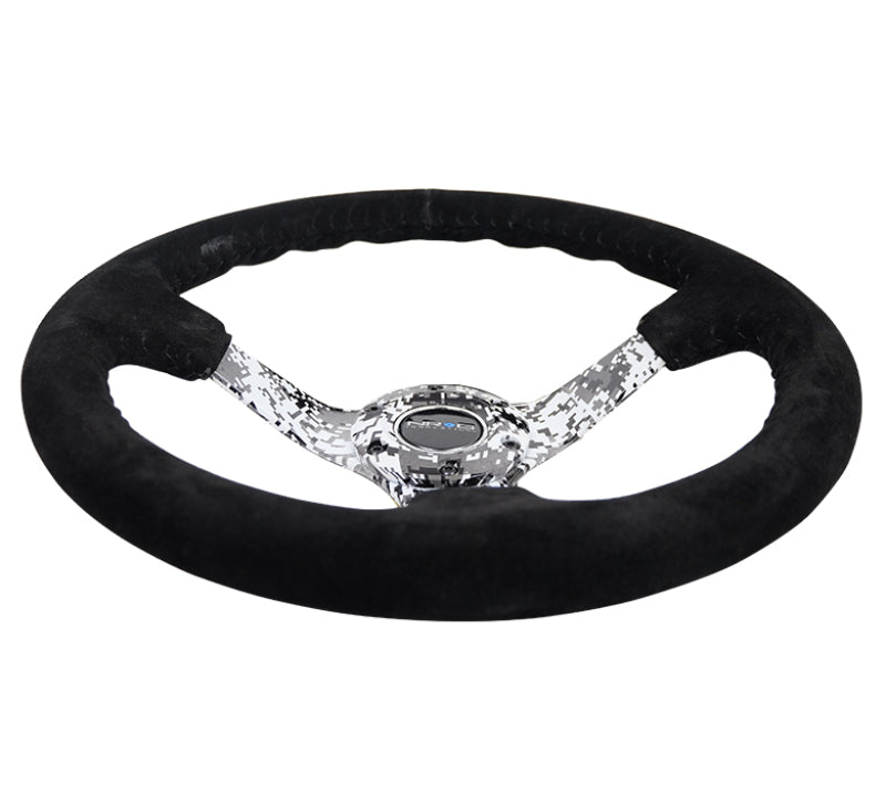 NRG Reinforced Steering Wheel (350mm / 3in. Deep) Blk Suede w/Hydrodipped Digi-Camo Spokes Steering Wheels NRG