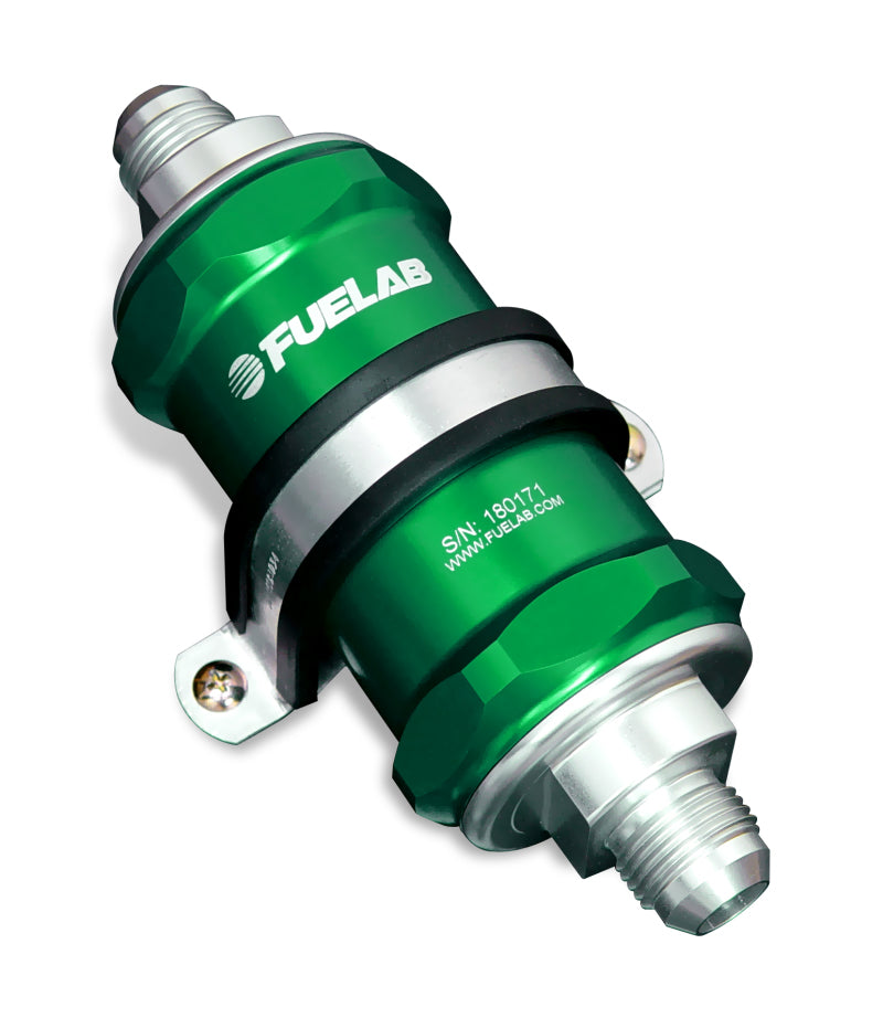 Fuelab 818 In-Line Fuel Filter Standard -8AN In/Out 100 Micron Stainless - Green Fuel Filters Fuelab