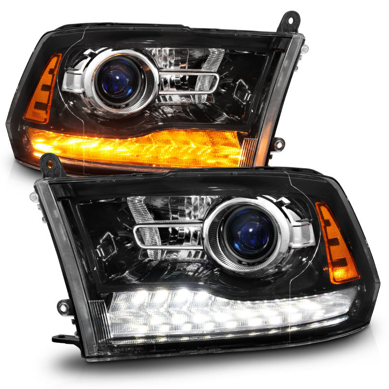 ANZO 09-18 Dodge 1500-3500 LED Plank Style Headlights w/Switchback+Sequential Hyper Black (OE Style) Headlights ANZO