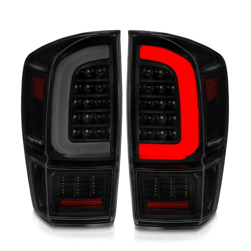 ANZO 16-21 Toyota Tacoma LED Tail Lights - w/ Light Bar Sequential Black Housing & Smoke Lens Tail Lights ANZO