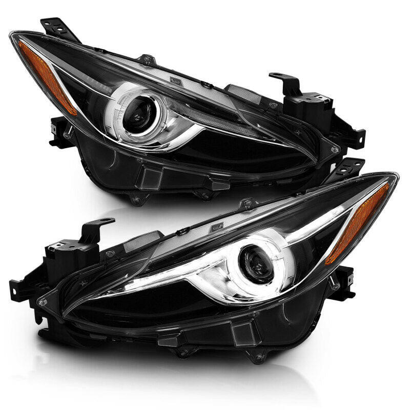 ANZO Projector Headlights With Halo Black w/Amber 14-17 Mazda 3 Headlights ANZO