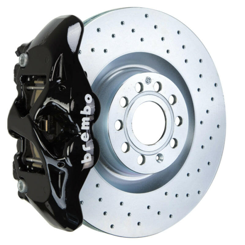 Brembo 05-10 Jetta GLI Front GT BBK 4 Piston Cast 345x30 1pc Rotor Drilled-Black Brake Kits - Performance Slot Brembo