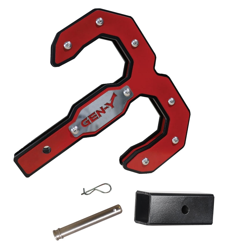 Gen-Y Hulk 2.0 16K Tow Hook 2in Shank w/GH-009 Reducer Sleeve/GH-099 Pin/GH-011 Clip - Black/Red Tow Hooks GEN-Y Hitch