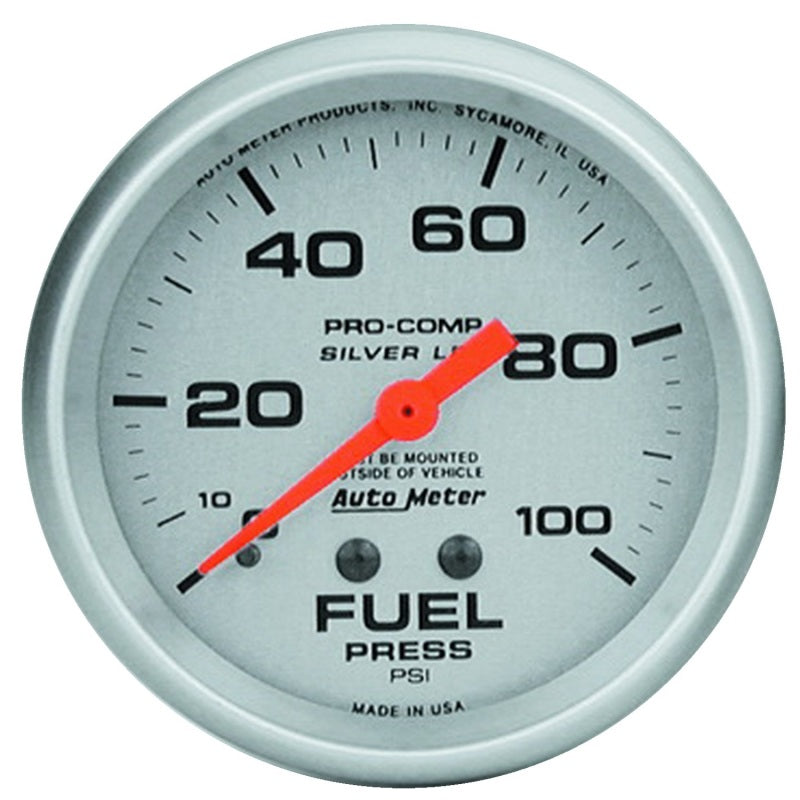 Autometer 66.7mm METRIC 0-100 PSI Fuel Pressure Liquid Filled Mechanical Silver Gauge Gauges AutoMeter