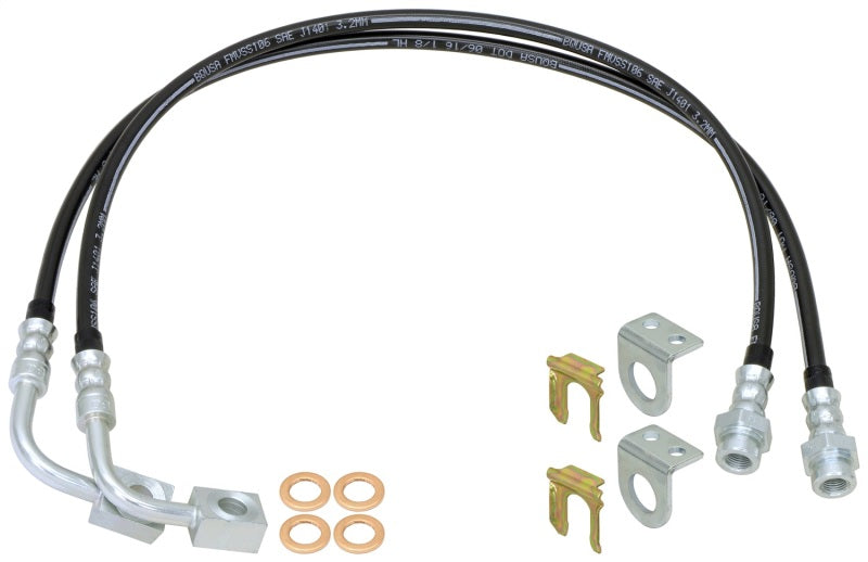 RockJock 2014+ JK Braided Brake Hose Kit Front 35in Long w/ Single Groove End Hoses Brake Line Kits RockJock