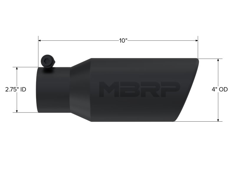 MBRP Universal Angled Rolled End Tip 4in OD / 2-3/4in Inlet / 10in Length - Black Tips MBRP