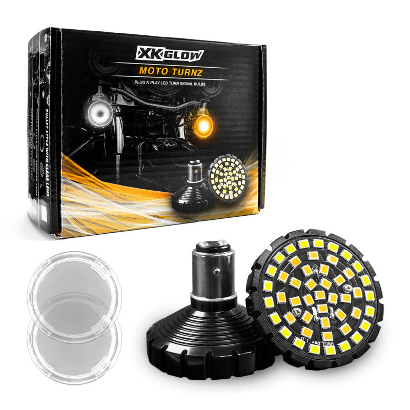 XK Glow Motorcycle Front LED Turn Signal Kit - Flat Style Clear Lenses Light Accessories and Wiring XKGLOW