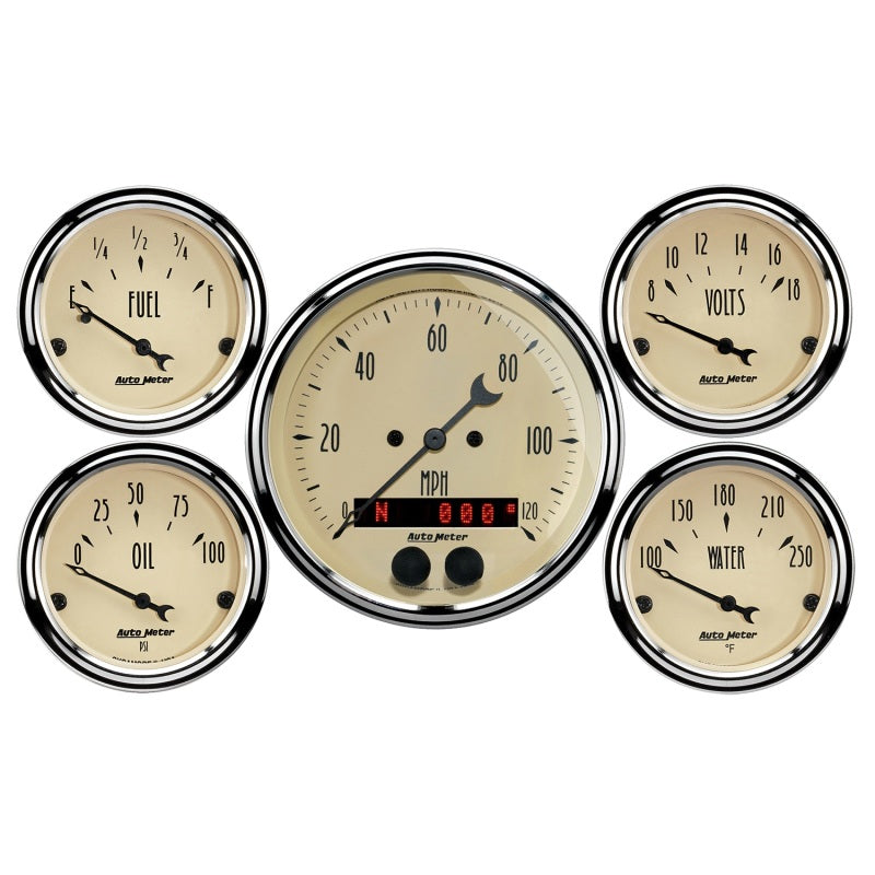 AutoMeter 3-3/8in & 2-1/16in GPS Speedometer Antique Beige Gauge Kit - 5 Pc Gauges AutoMeter