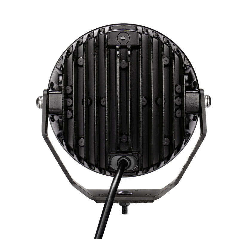 Go Rhino Xplor Blackout Series Round LED Spot Light Beam w/DRL (Surface/Thread Stud Mnt) 7in. - Blk Light Bars & Cubes Go Rhino