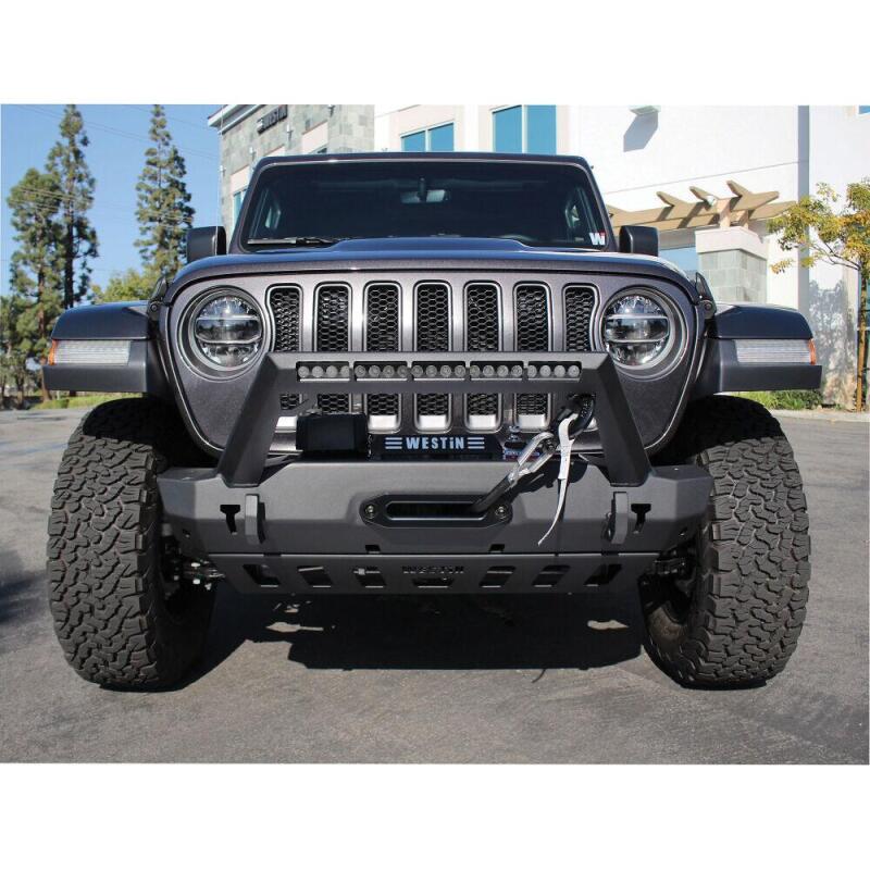 Westin 18-19 Jeep Wrangler JL Stubby Front Bumper - Textured Black Bumpers - Steel Westin