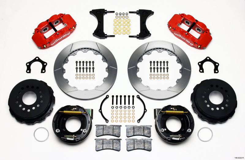 Wilwood Narrow Superlite 4R Rear P-Brk Kit 12.88in Red Mopar/Dana 2.36in Off w/Snap Ring Bearing Big Brake Kits Wilwood