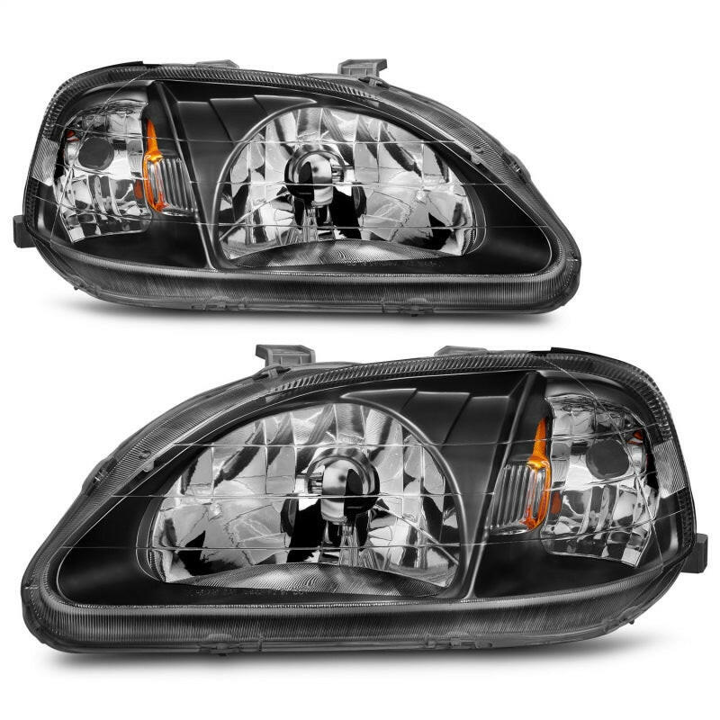 ANZO 1999-2000 Honda Civic Crystal Headlights Black Headlights ANZO