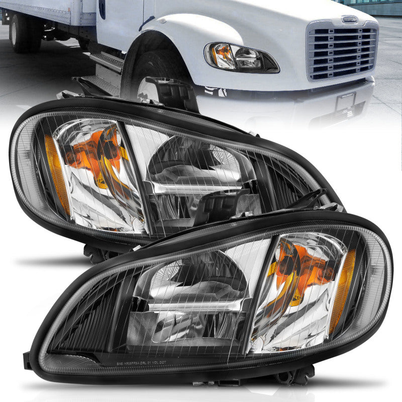 ANZO 2002-2014 Freightliner M2 LED Crystal Headlights Black Housing w/ Clear Lens (Pair) Headlights ANZO