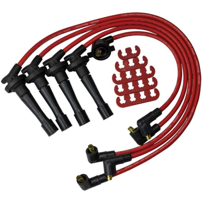 Moroso Custom Ignition Wire Set - Blue Max - Spiral Core - Colored High Temp Wire Separators - Red Spark Plug Wire Sets Moroso