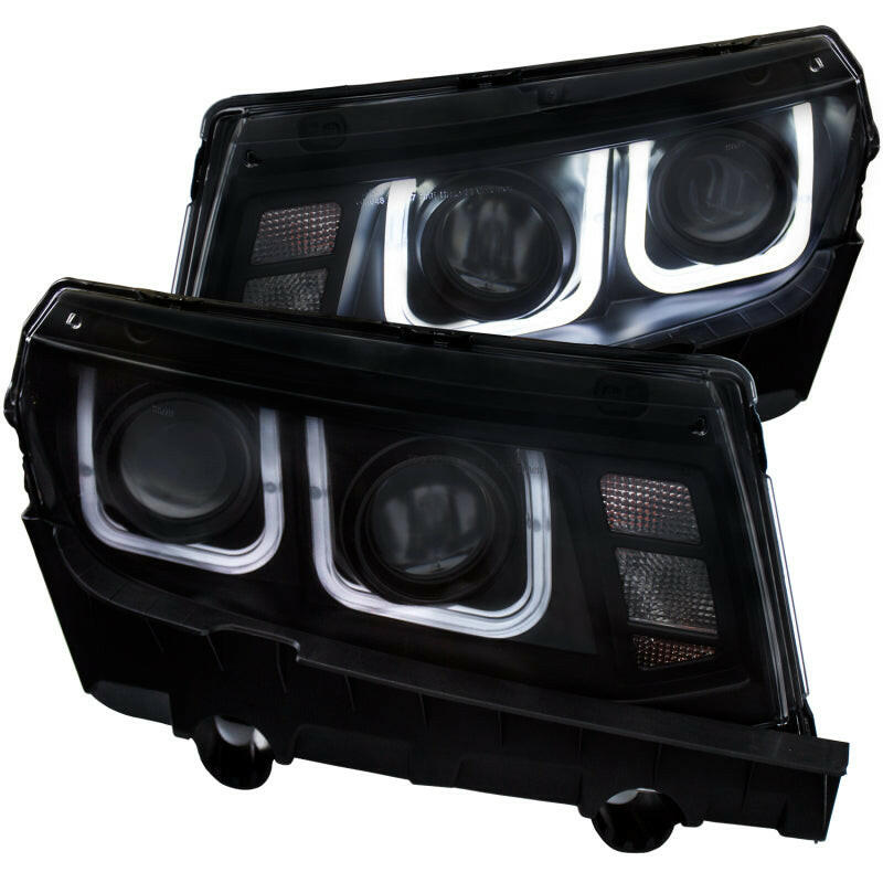 ANZO 2014-2015 Chevrolet Camaro Projector Headlights w/ U-Bar Black Headlights ANZO