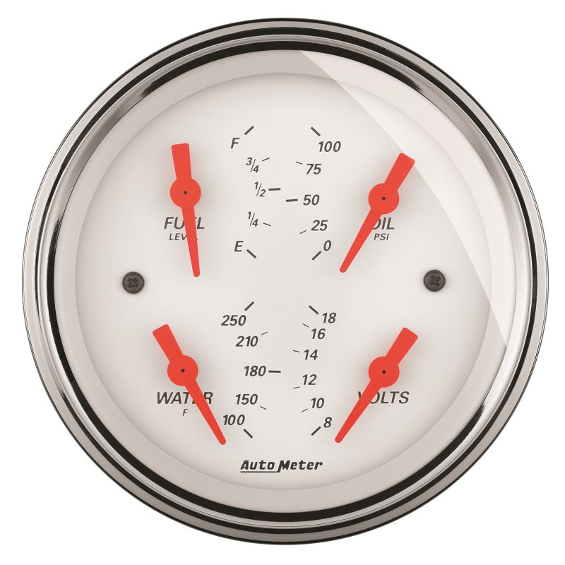 AutoMeter Gauge Quad 3-3/8in. 0 Ohm(e) to 90 Ohm(f)Elec Arctic White Gauges AutoMeter