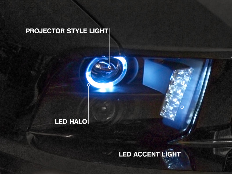 Raxiom 05-09 Ford Mustang w/ Halogen LED Halo Prjctr Headlights-Blk Hsng(Smoked Lens Exclude GT500) Headlights Raxiom