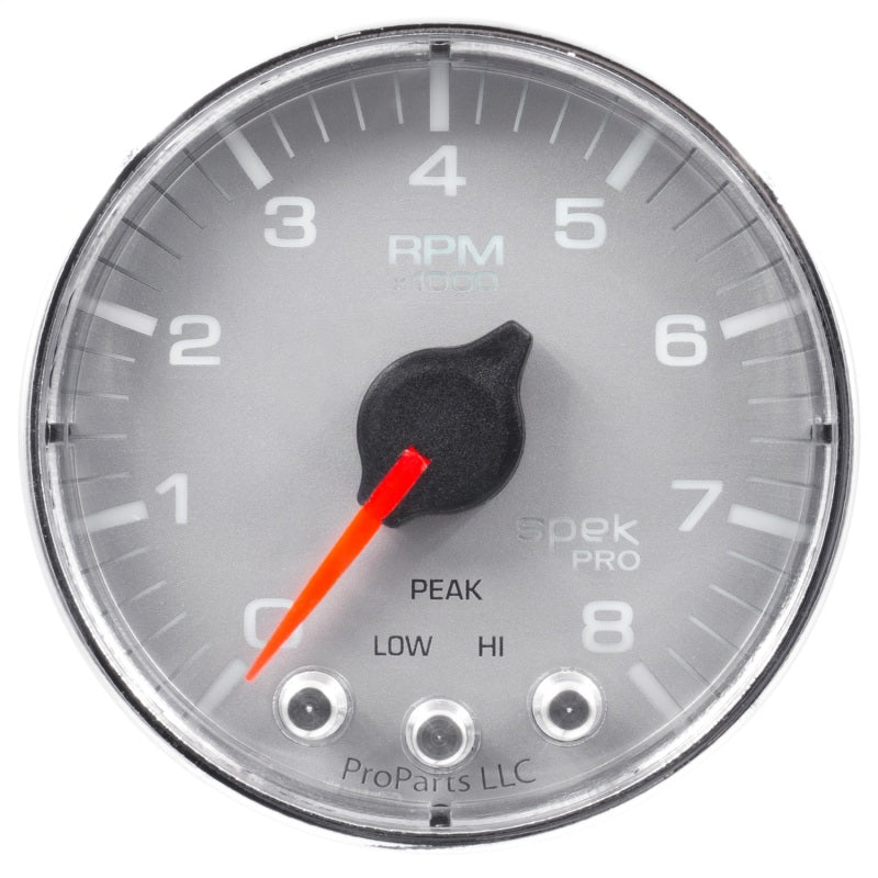 Autometer Spek-Pro Gauge Tach 2 1/16in 8K Rpm W/ Shift Light & Peak Mem Slvr/Chrm Gauges AutoMeter