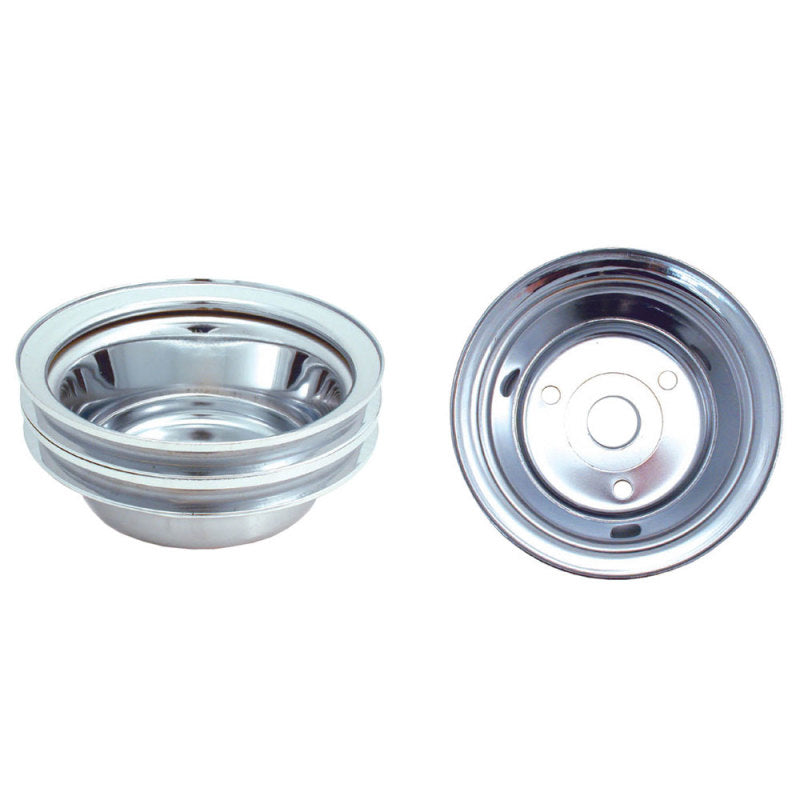 Spectre SB Chevy (w/Long Water Pump) Double Lower Groove Crankshaft Pulley - Chrome Pulleys - Crank, Underdrive Spectre