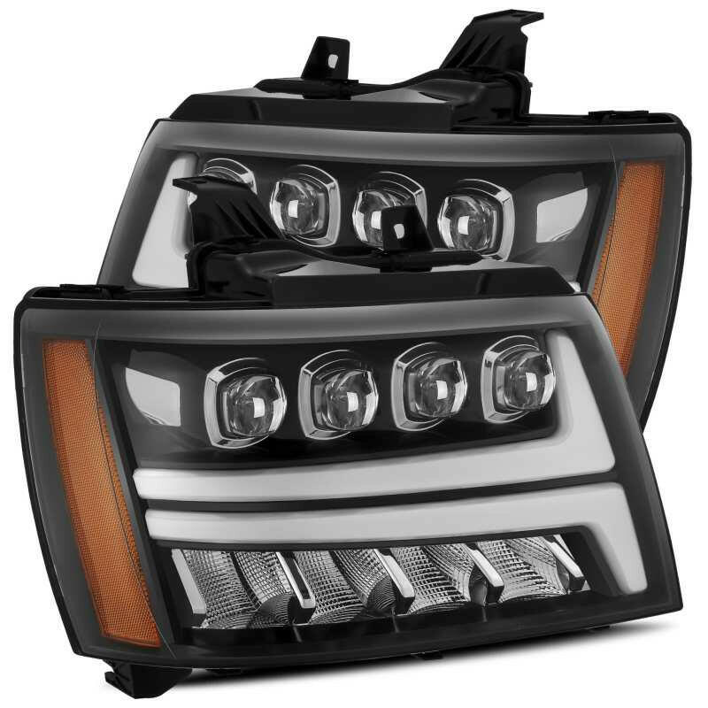 AlphaRex 07-13 Chevy Avalanche NOVA LED Proj Headlights Plank Style Gloss Black w/Activ Light/DRL Headlights AlphaRex