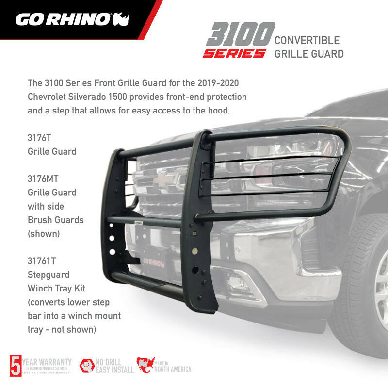 Go Rhino 19-20 Chevrolet Silverado 1500 3000 Extreme Series StepGuard - Textured Black Grille Guards Go Rhino