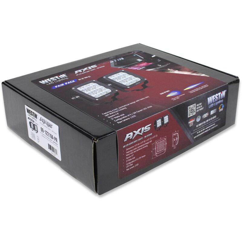 Westin Axis LED Auxiliary Light 4.5 inch x 4.5 inch Square Spot w/3W Osram (Set of 2) - Black Light Bars & Cubes Westin