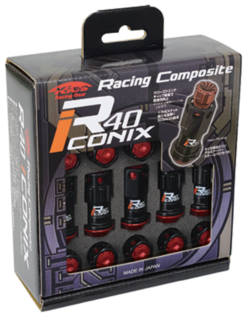 Project Kics 16+4 Locks Black R40 Iconix w/ Plastic Cap (Red) - 14x1.50 Lug Nuts Project Kics