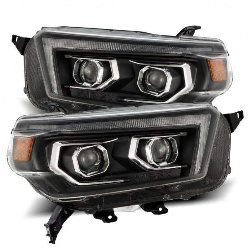 AlphaRex 10-13 Toyota 4Runner PRO-Series Projector Headlights Plank Style Black w/Seq Signal/DRL Headlights AlphaRex