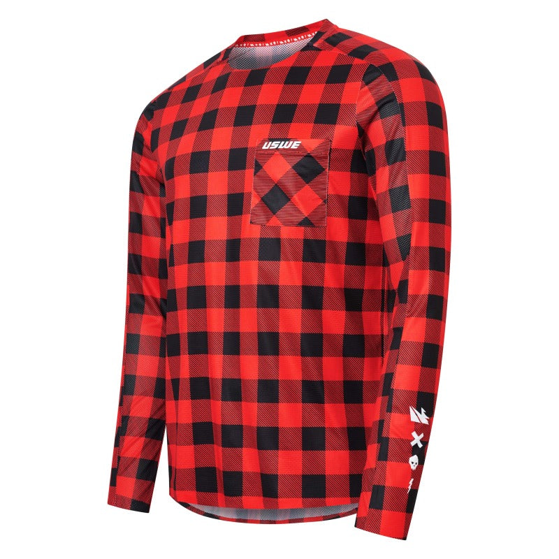 USWE Flannel Long Sleeve Lightweight Off-Road Jersey Flame Red - Small Shirts USWE